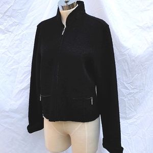 Vintage Alexandra Bartlett sweater, 100% wool, black, 2 zippered pockets, XLP